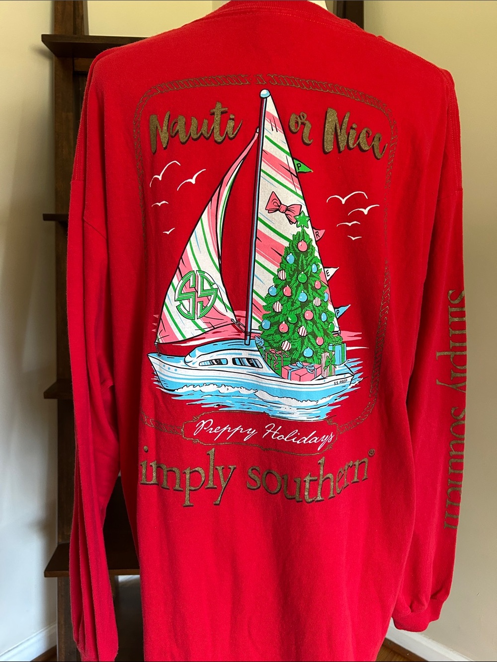 Simply Southern Red Holiday Sailboat & Tree Long Sleeve Shirt